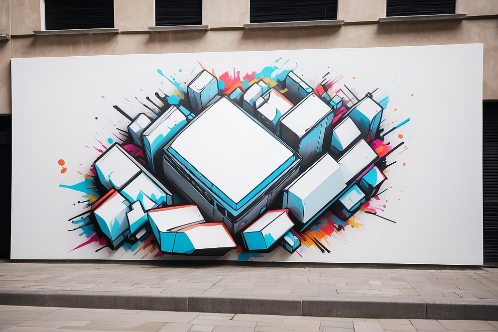 Décor publicitaire sur support grand format, impression visuelle pour promouvoir votre marque.